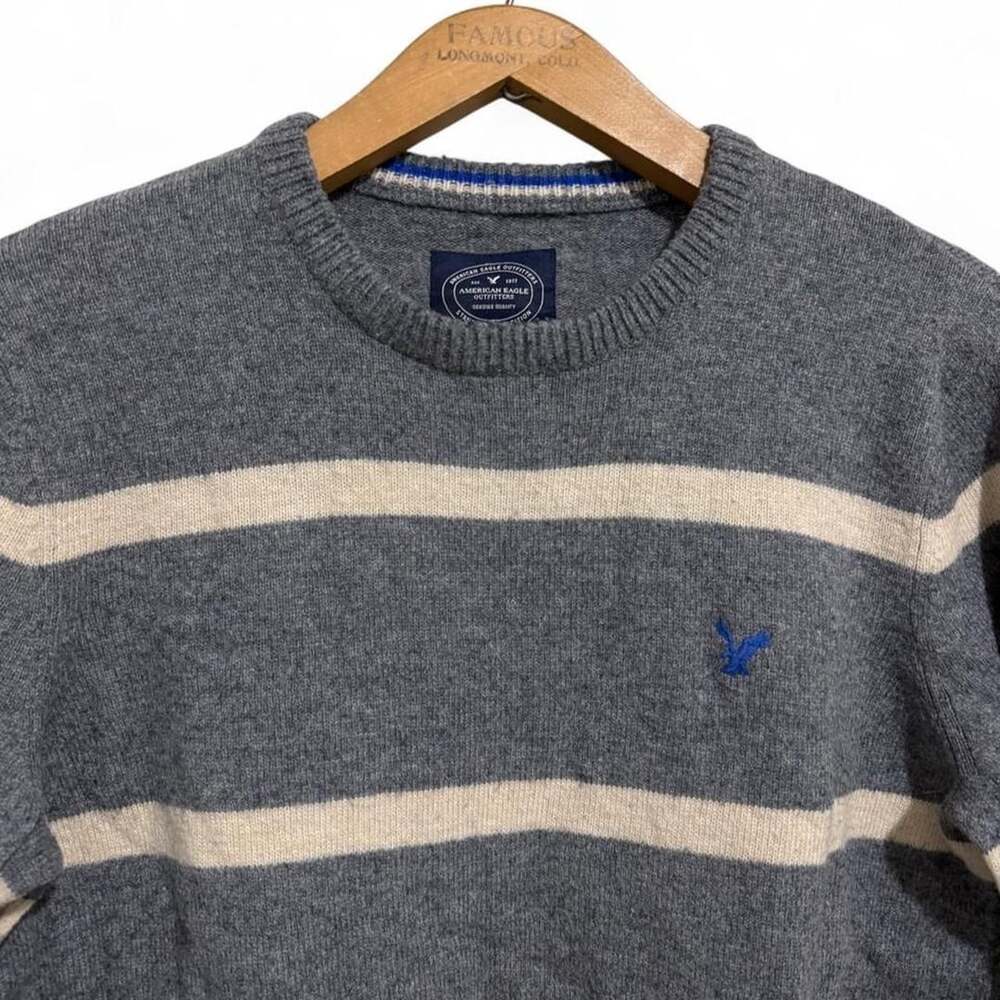 American Eagle Outfitters Striped Sweater Size L/G Gray Blue Pullover